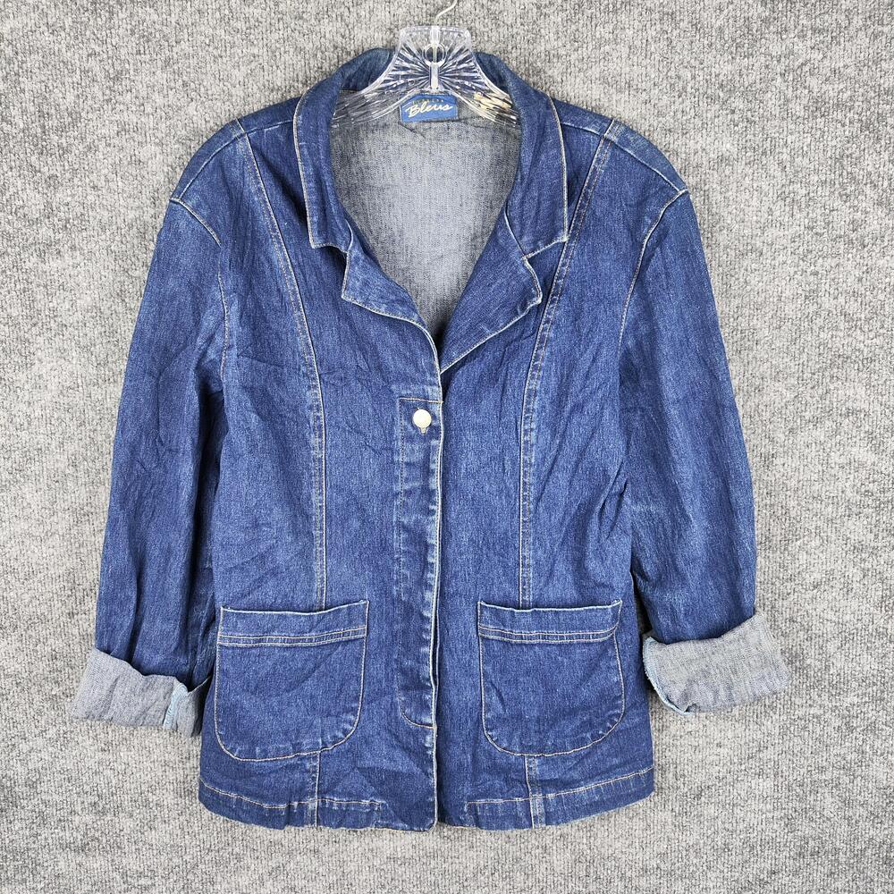 Express Bleus Blazer Womens Medium Blue Denim Snap Front Pockets Casual